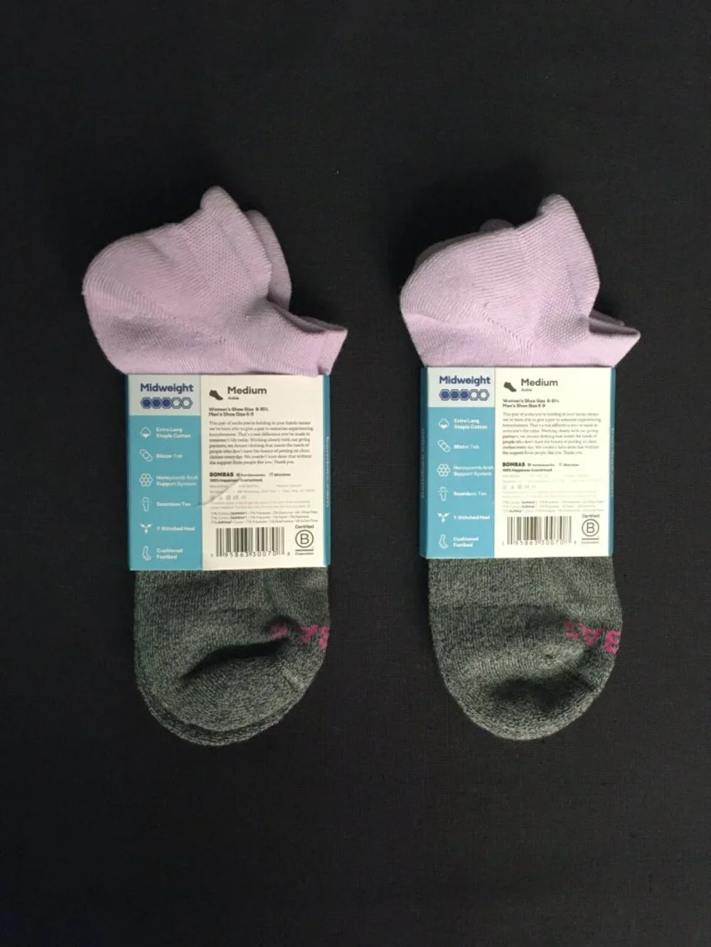 BOMBAS Women's Marl Cotton Blend Ankle Socks Size 8-10.5US- Soft Lavender - NWT